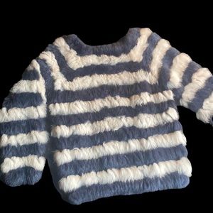 NIGHTWALKER white blue striped rabbit fur sweater XS